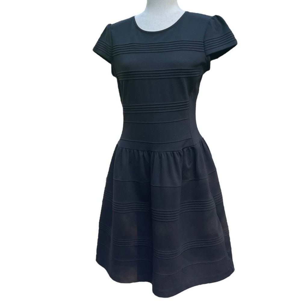 Anthropologie Girls from Savoy Black Pintuck Ponte Short Sleeve Mini Dress size - Picture 3 of 12